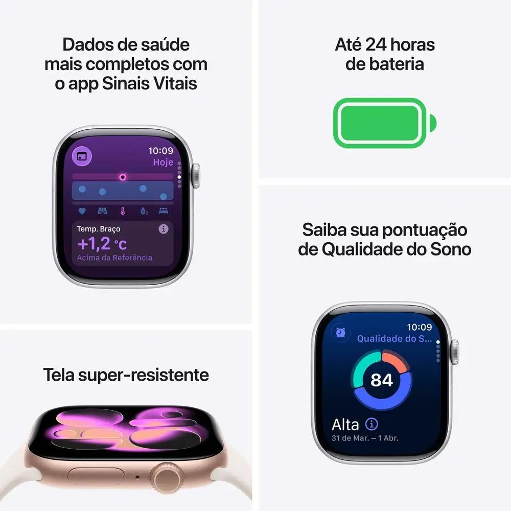 Apple Watch Series 11 GPS 42mm – Caixa Cinza Espacial Alumínio + Pulseira Esportiva Preta M/G - Imagem 3