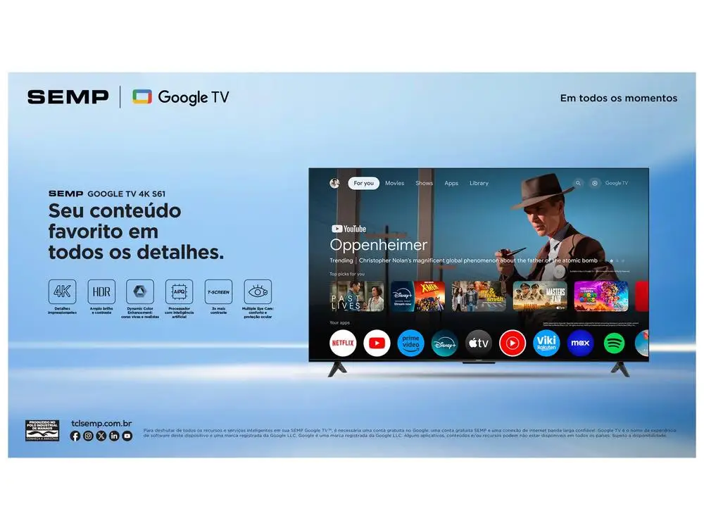 Smart TV Semp 50’’ 4K UHD LED S61 – Google TV AiPQ Pro - Imagem 3